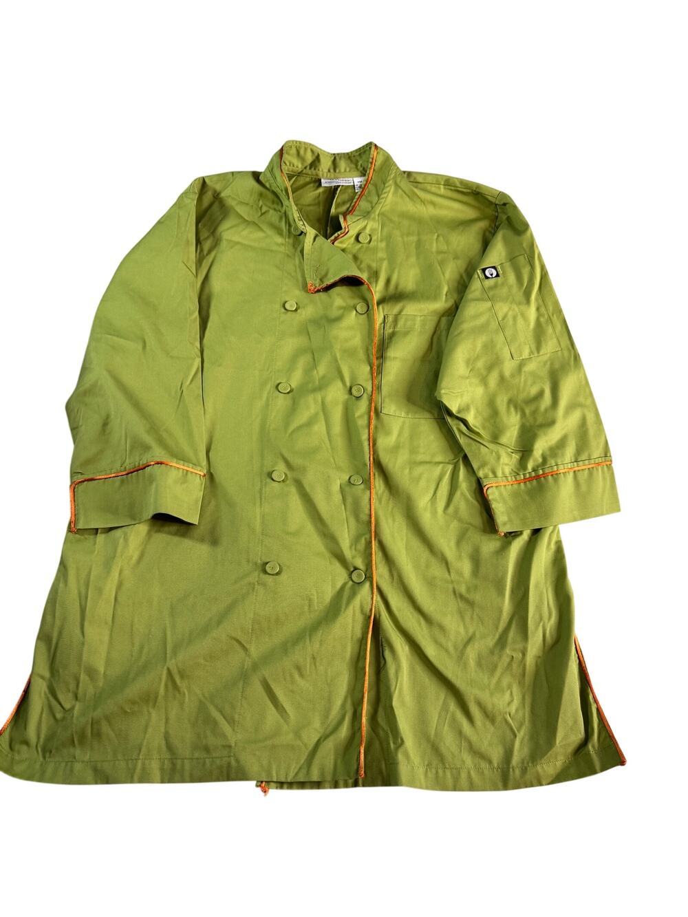 Chef Works Chef Coat Jacket Olive Green Orange Trim Double Breasted Large